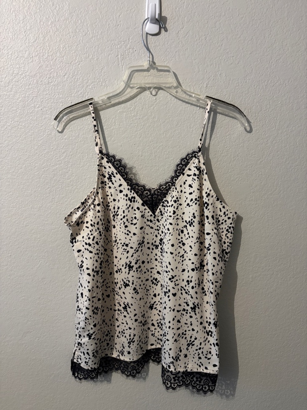 A New Day Cream and Black Spotted Lace Trim Spaghetti Strap Top